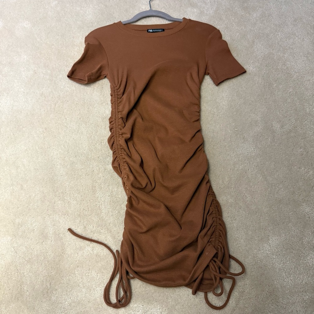 Zara Elegant Brown Ruched Dress (size S)
